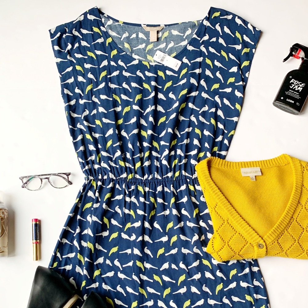 Banana Republic Blue and Yellow Patterned Dress